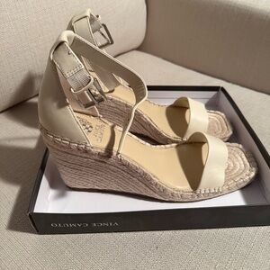 Vince Camuto White Wedge Sandals with Ankle Strap